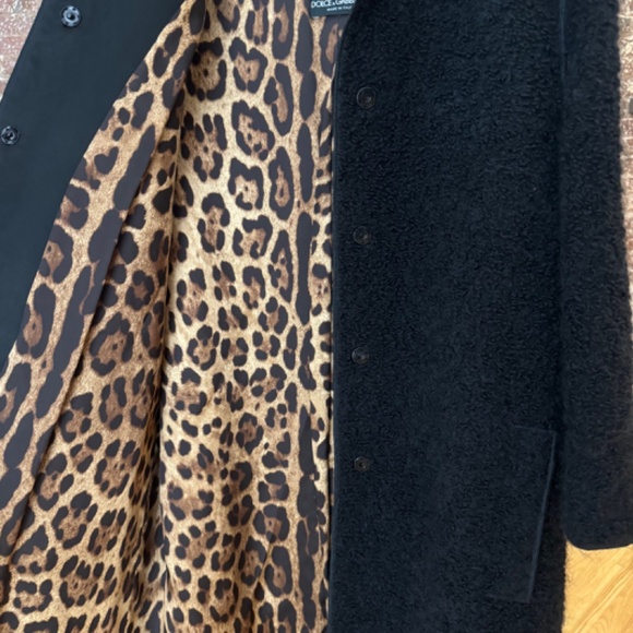 DOLCE & GABBANA - Black Wool/Mohair/Alpaca Coat with Leopard lining - Picture 10 of 16